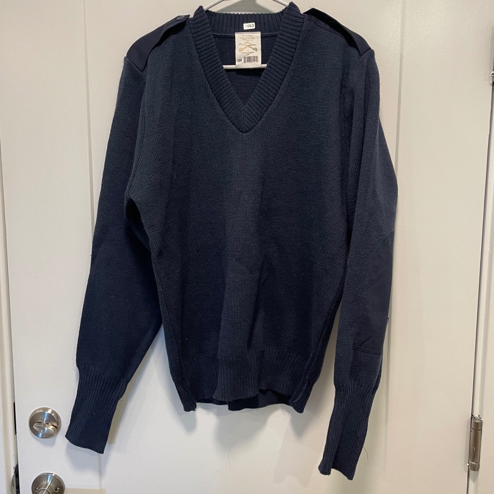 Military Equipment Corp USAF Wool Blend V-Neck Commando Sweater Blue 40R UK Made